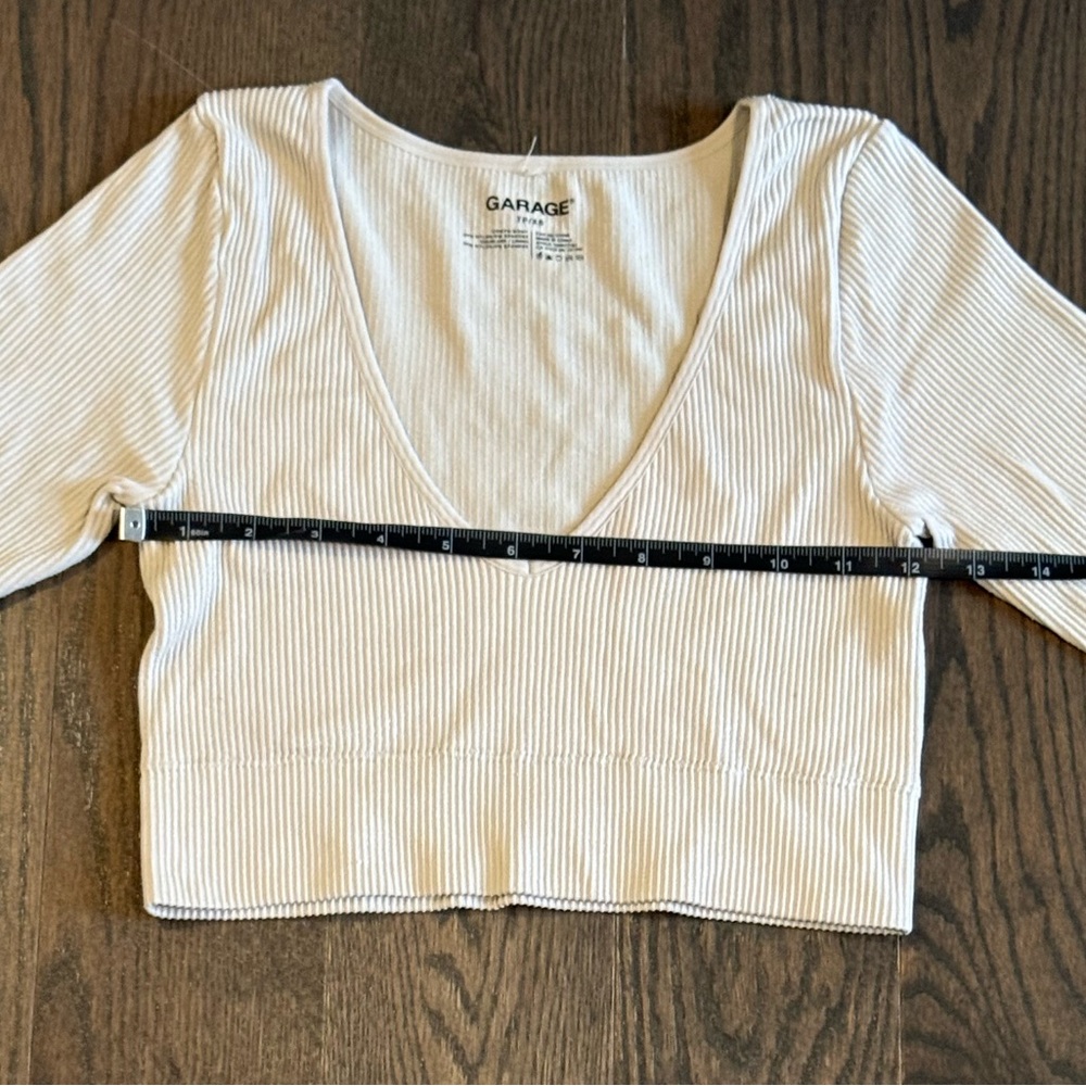 Garage Cream V-Neck Ribbed Top